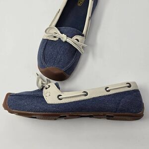 KEEN CATALINA CANVAS LEATHER MOCCASIN BOAT SHOES BLUE WHITE WOMENS US 8 1008613